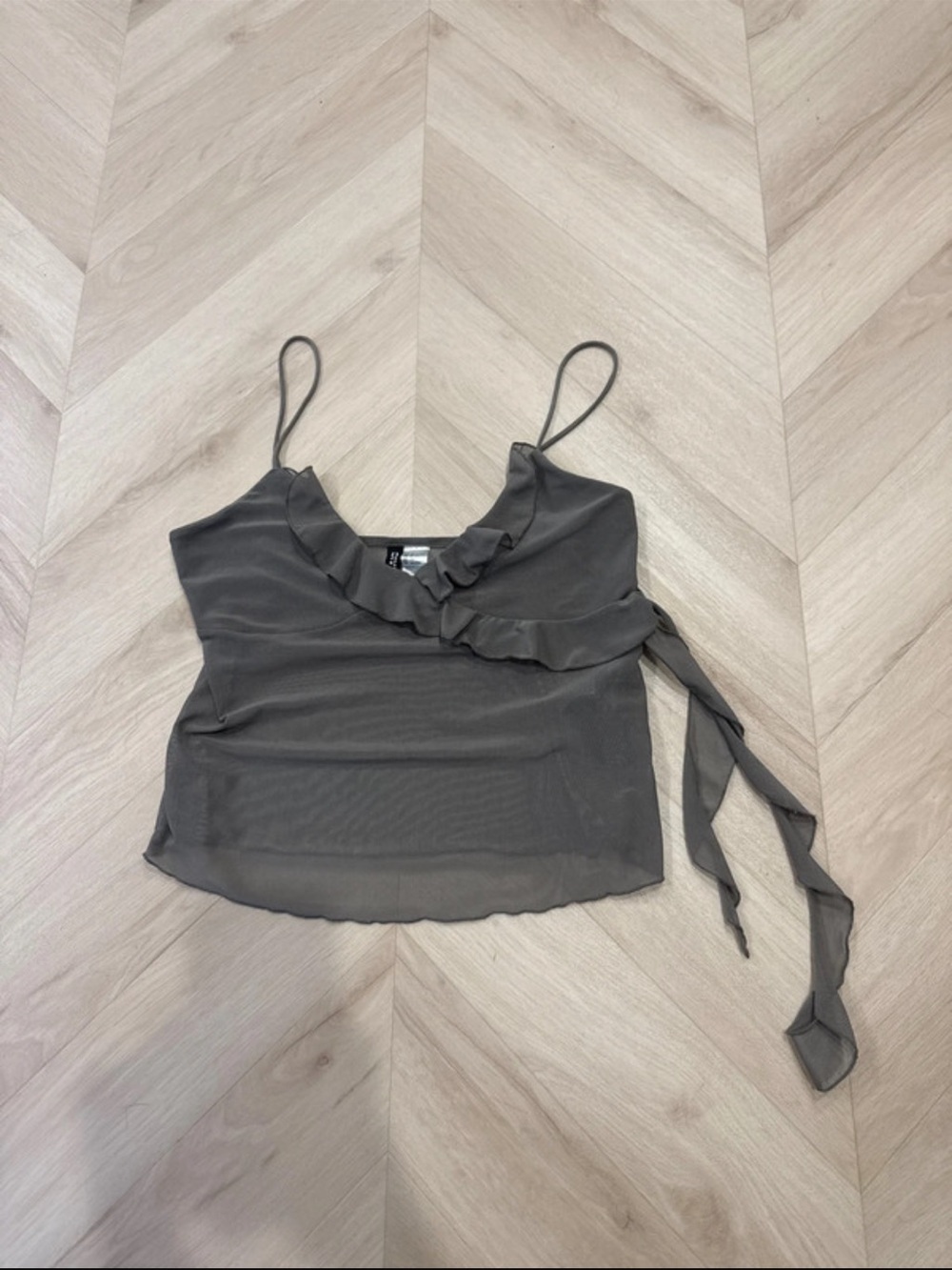 H&M Olive Gray Ruffle One-Shoulder Spaghetti Strap Camisole